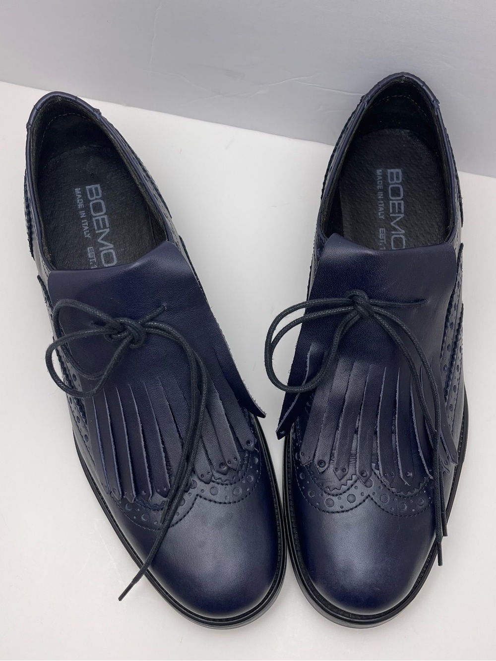 Boemos Women’s Indigo Leather Fringe Kiltie Brogue Wingtip Oxford Lace-Up EU38 - Picture 15 of 16